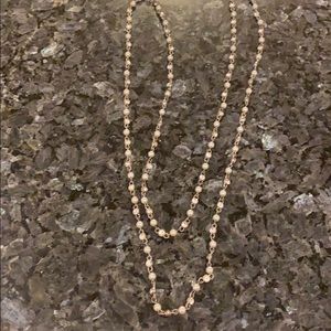 Long Silver Necklace with Imitation Pearls